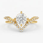 Round Cut Diamond Split Shank Chevron Pave Side Stone Engagement Ring