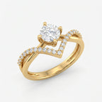 Round Cut Diamond Split Shank Chevron Pave Side Stone Engagement Ring