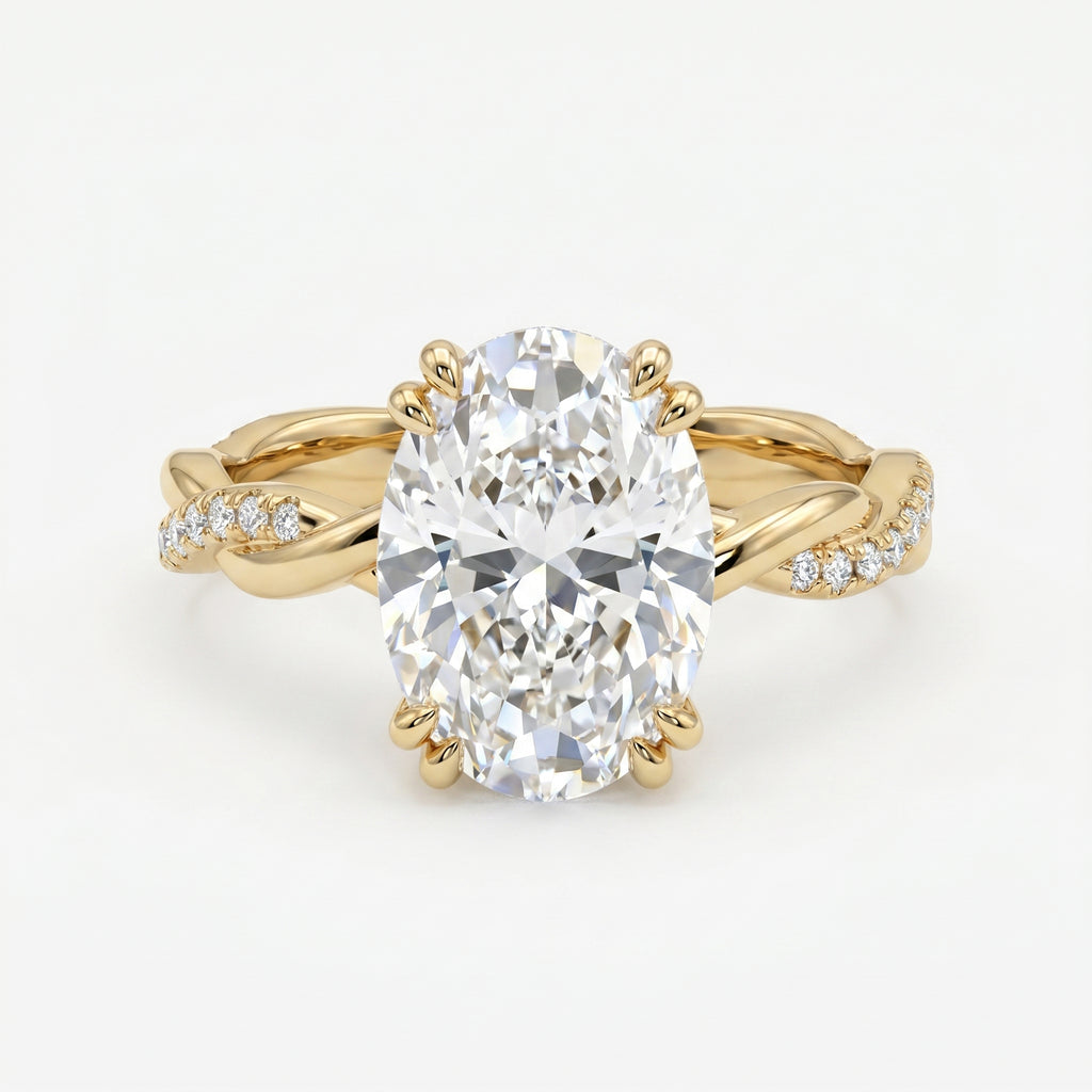 Oval Cut Diamond Round Accent Side Stone Engagement Ring