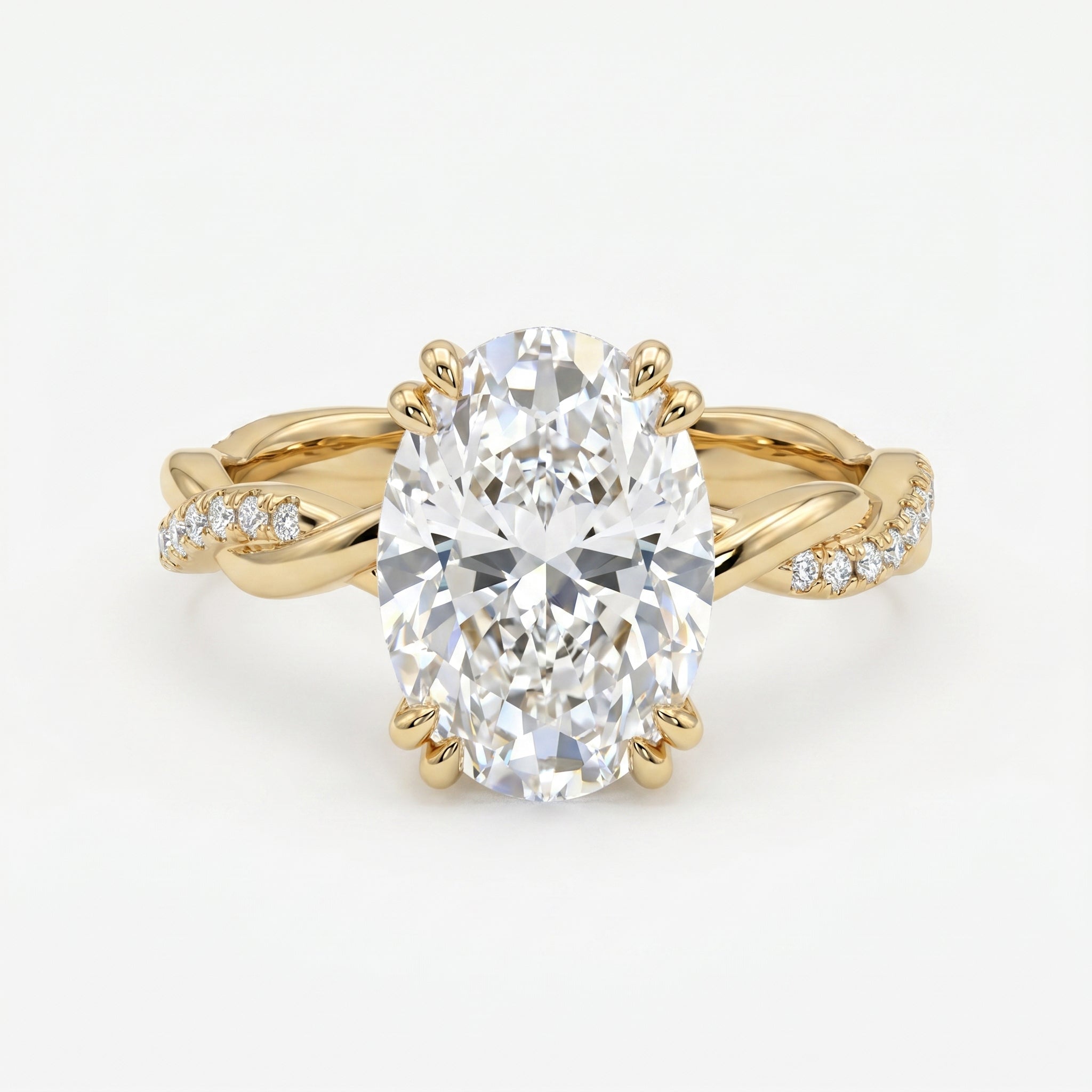 Oval Cut Diamond Round Accent Side Stone Engagement Ring