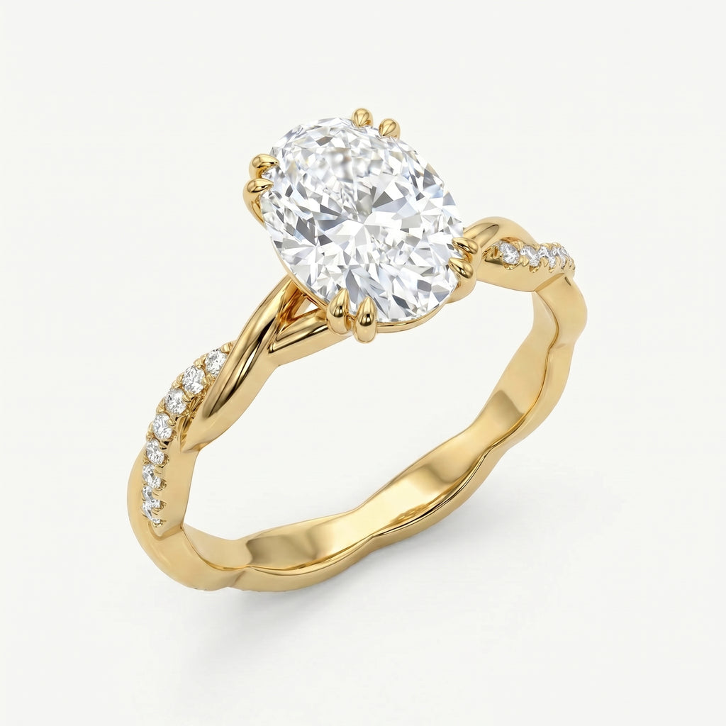 Oval Cut Diamond Round Accent Side Stone Engagement Ring