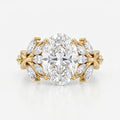 Oval Diamond Engagement Ring Nature Inspired Marquise Leaf Side Stone Ring