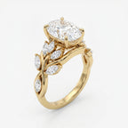 Oval Diamond Engagement Ring Nature Inspired Marquise Leaf Side Stone Ring