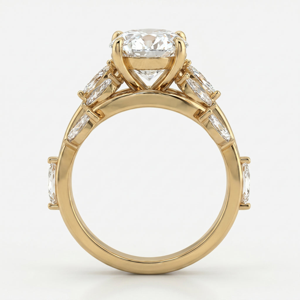 Oval Diamond Engagement Ring Nature Inspired Marquise Leaf Side Stone Ring