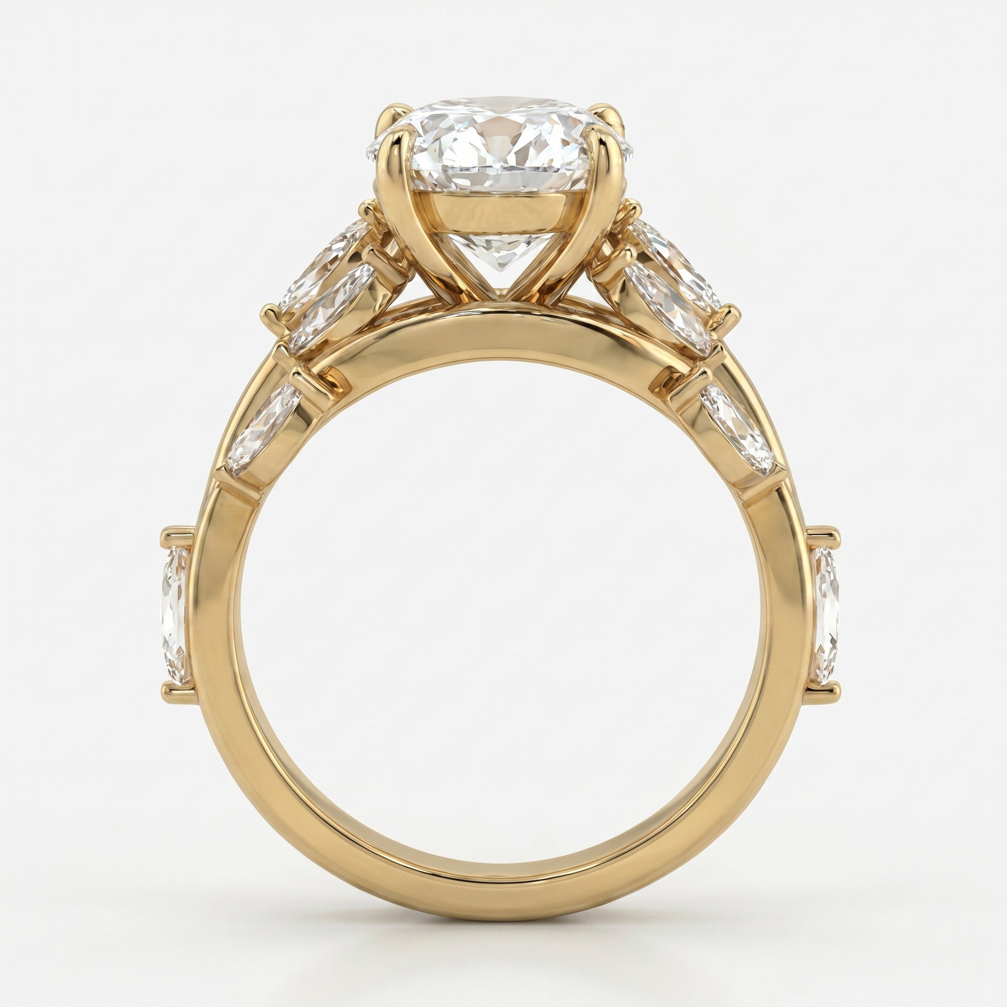 Oval Diamond Engagement Ring Nature Inspired Marquise Leaf Side Stone Ring