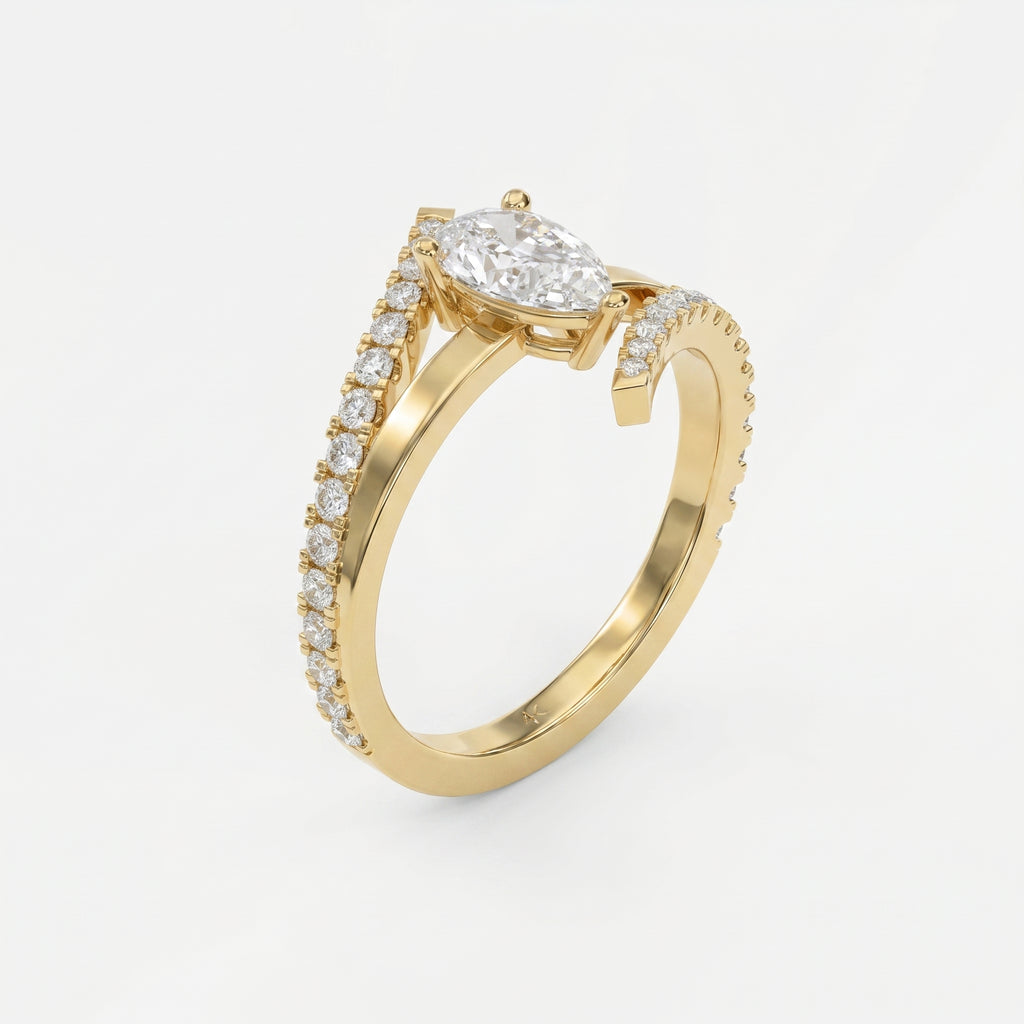 Elegant Pear-Cut Diamond Bypass Side Stone Engagement Ring