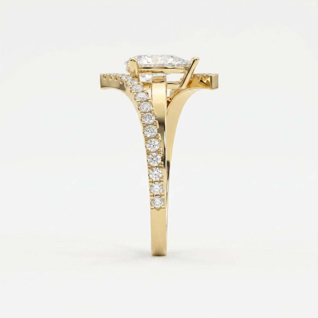 Elegant Pear-Cut Diamond Bypass Side Stone Engagement Ring