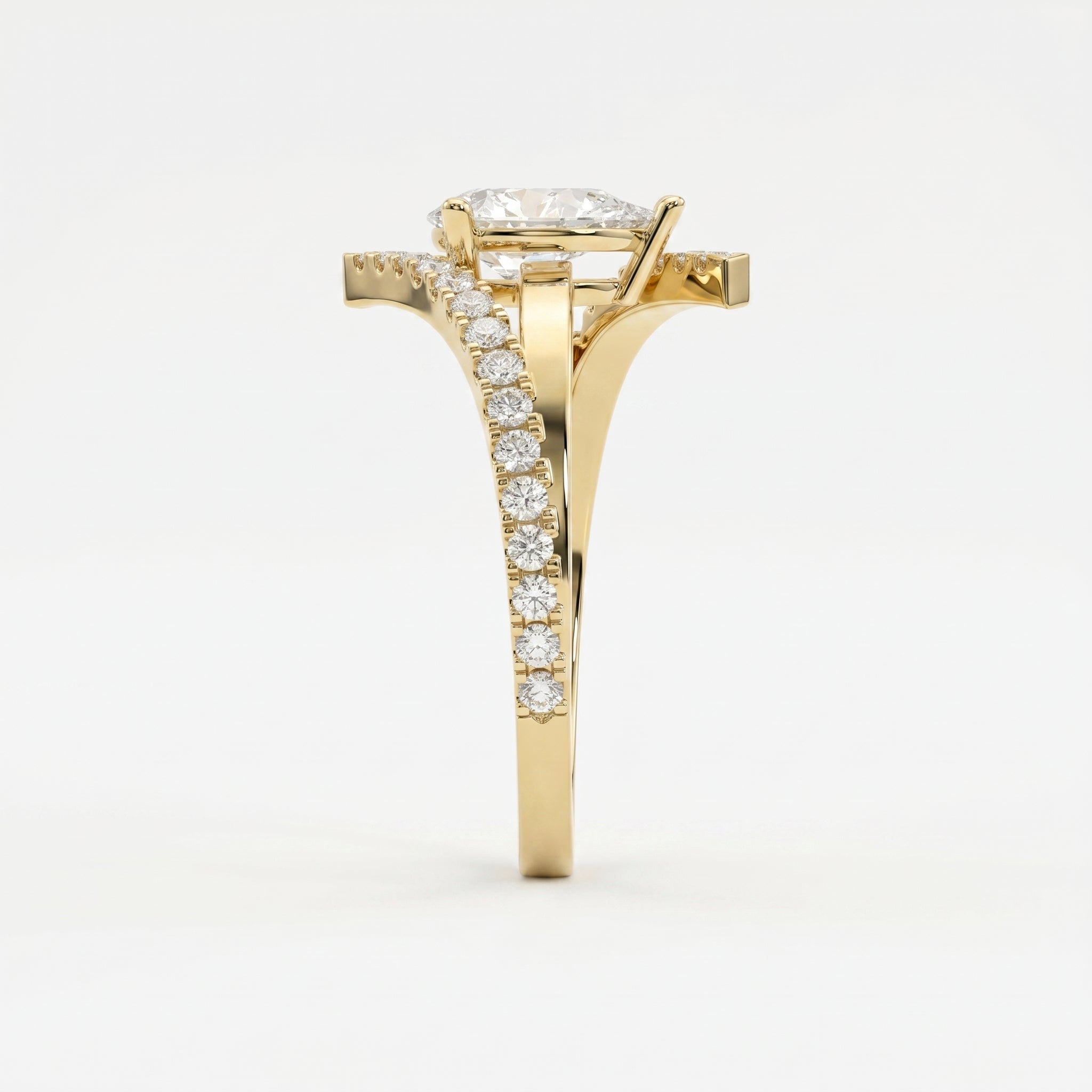 Elegant Pear-Cut Diamond Bypass Side Stone Engagement Ring