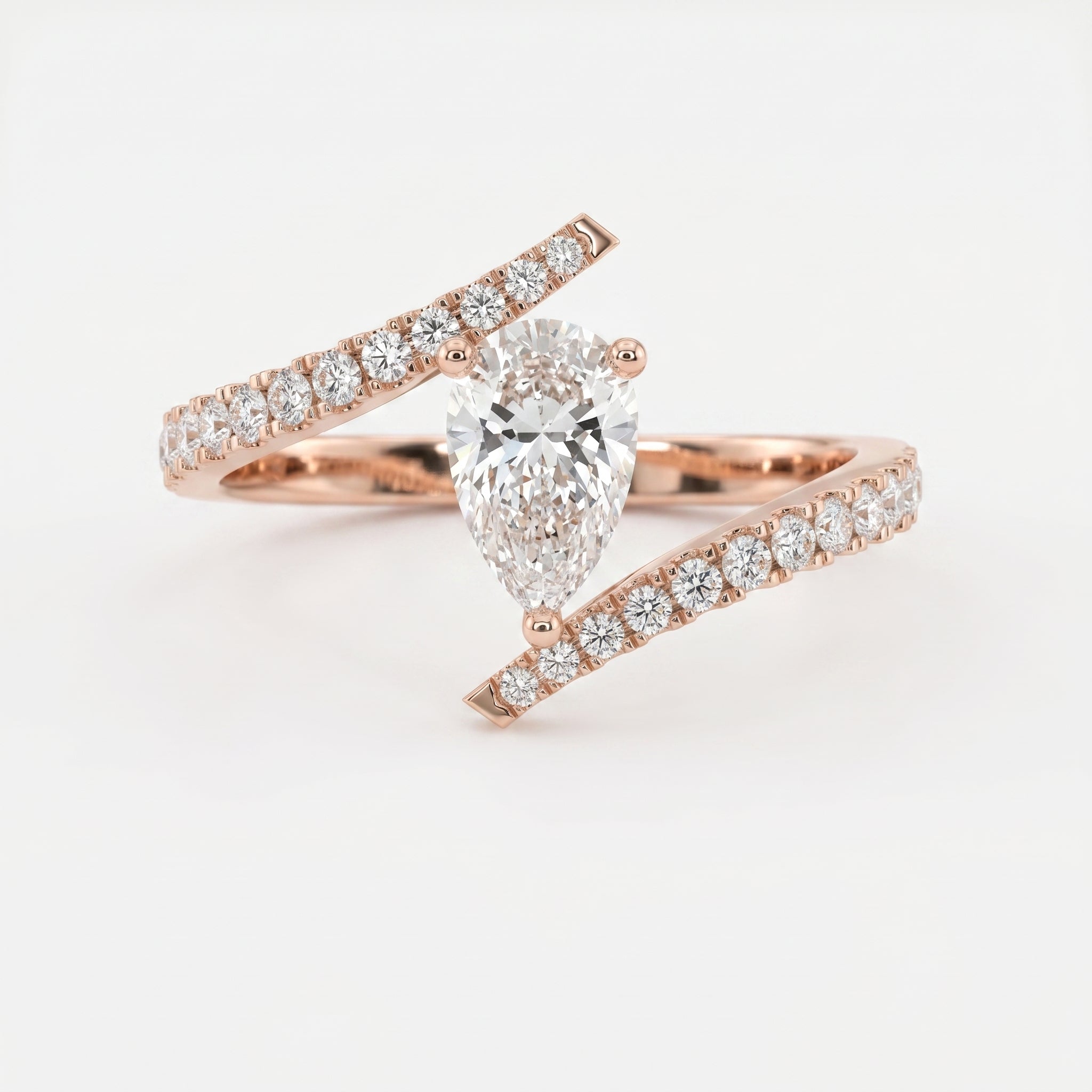 Elegant Pear-Cut Diamond Bypass Side Stone Engagement Ring