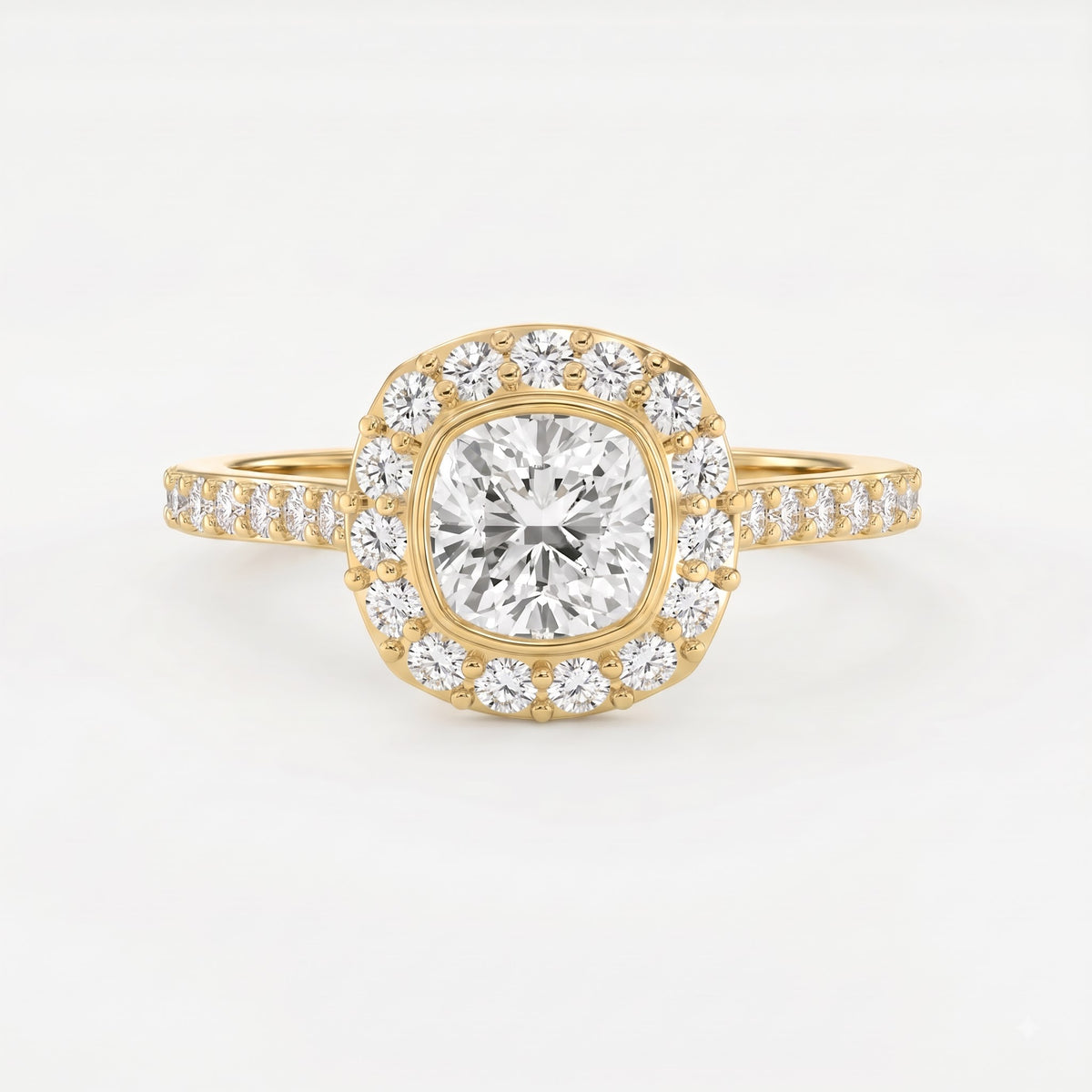 Cushion Shape Round Brilliant Side Stone Engagement Ring