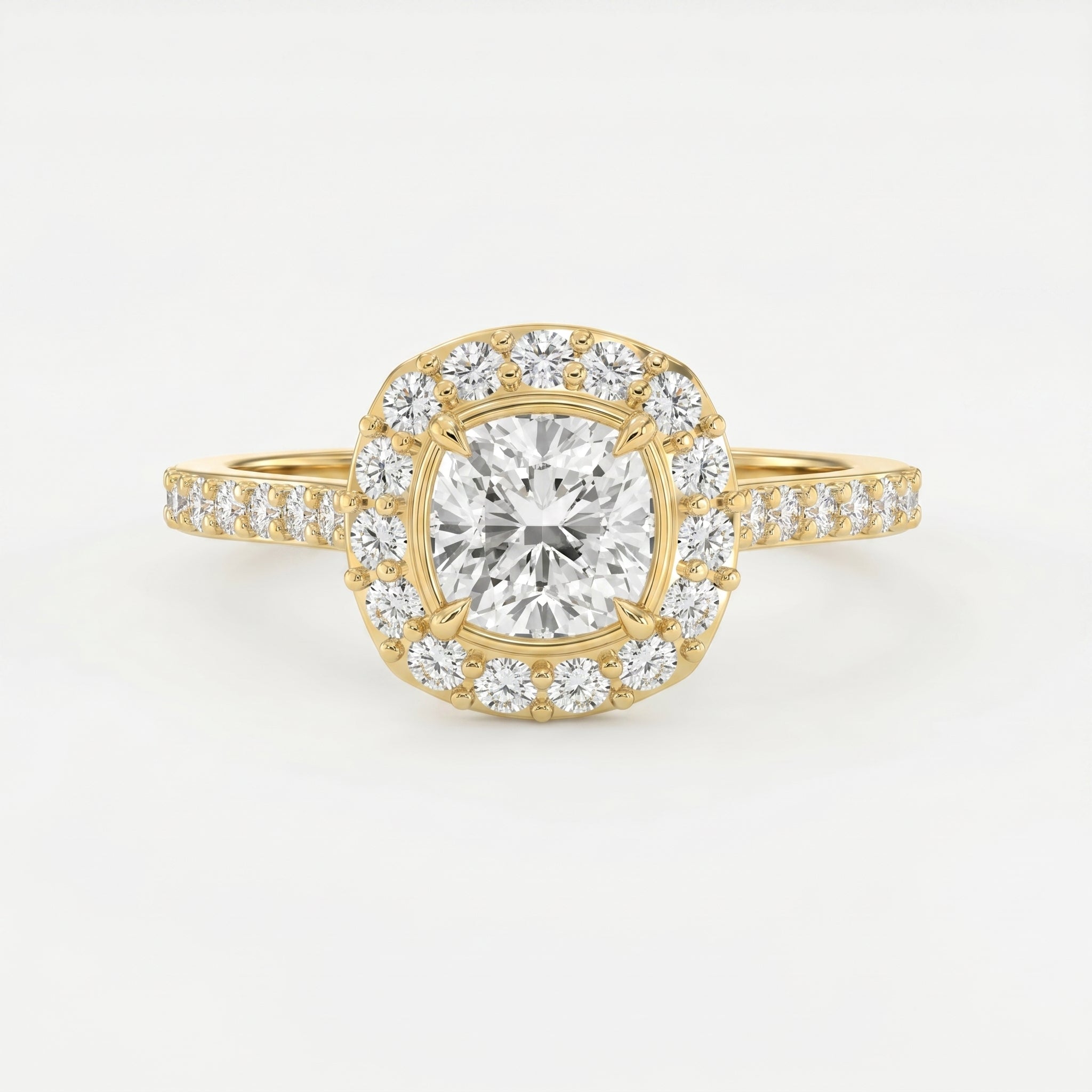 Cushion Shape Round Brilliant Side Stone Engagement Ring
