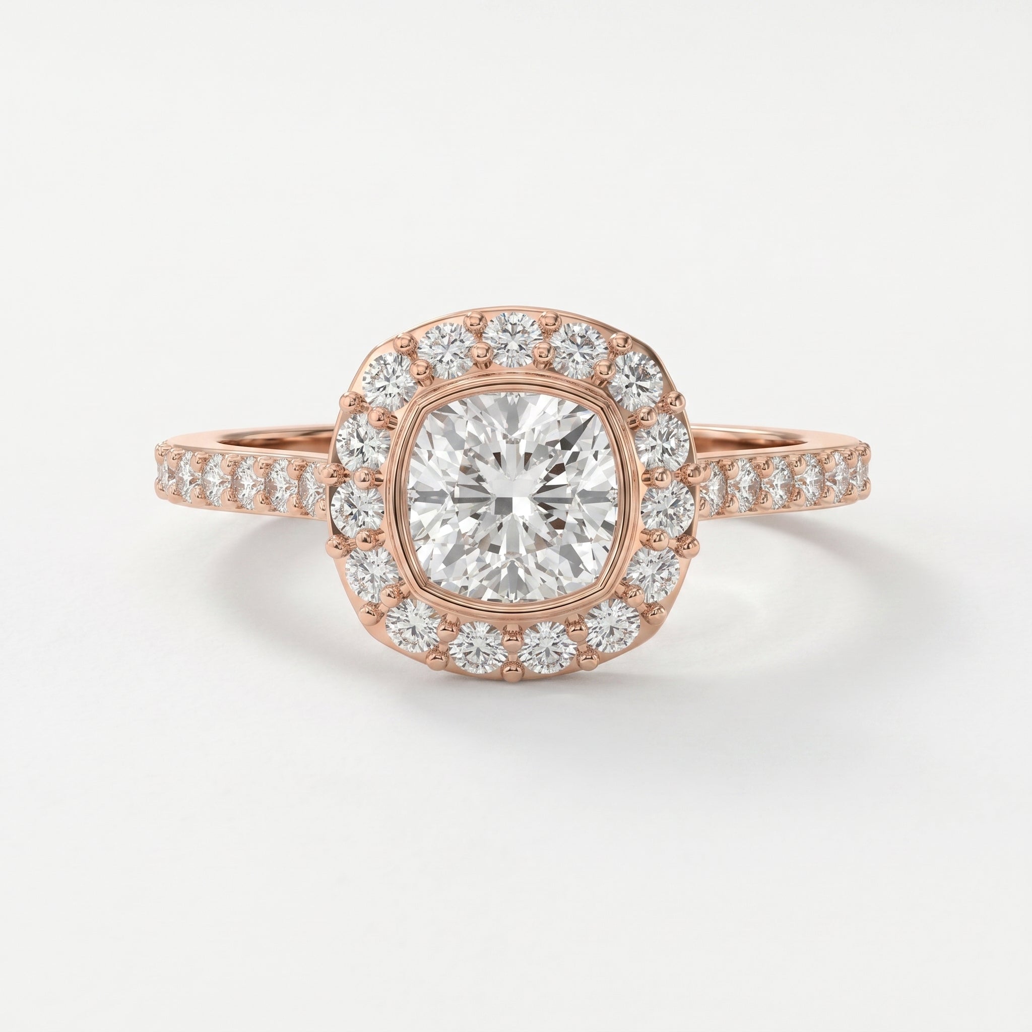 Cushion Shape Round Brilliant Side Stone Engagement Ring