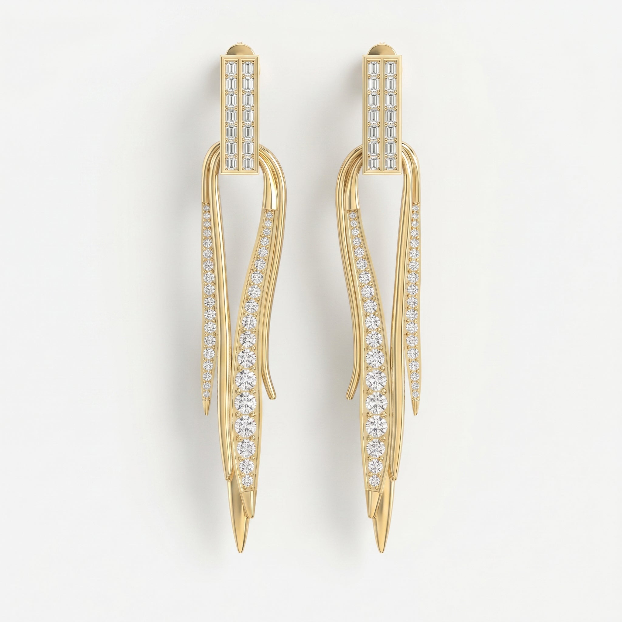 Baguette & Round Diamond Long Statement Fashion Earrings