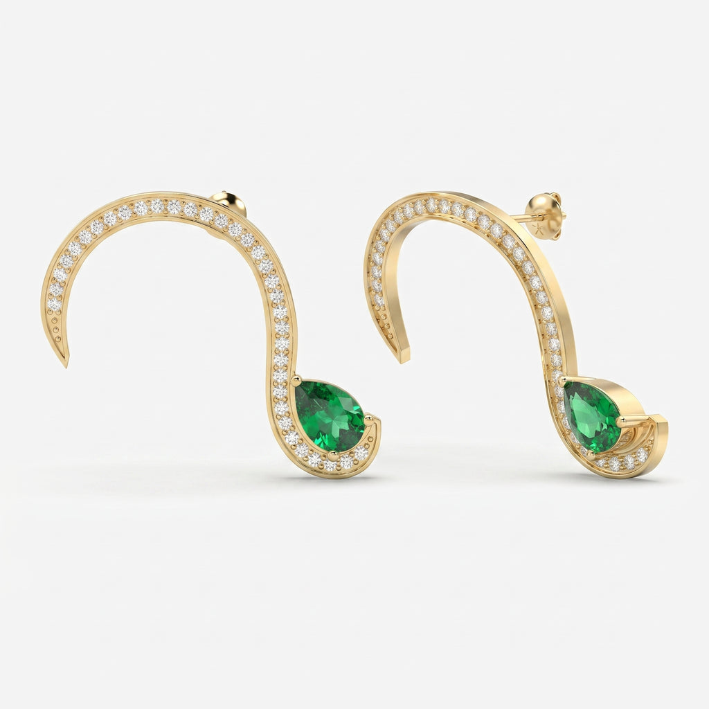 Green Gemstone Trance Pavé Fashion Earrings