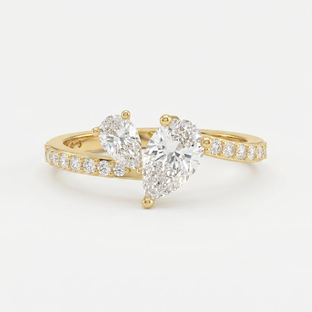 Two-Stone Pear Shaped Diamond Bypass Side Stone Engagement Ring