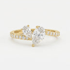 Two-Stone Pear Shaped Diamond Bypass Side Stone Engagement Ring