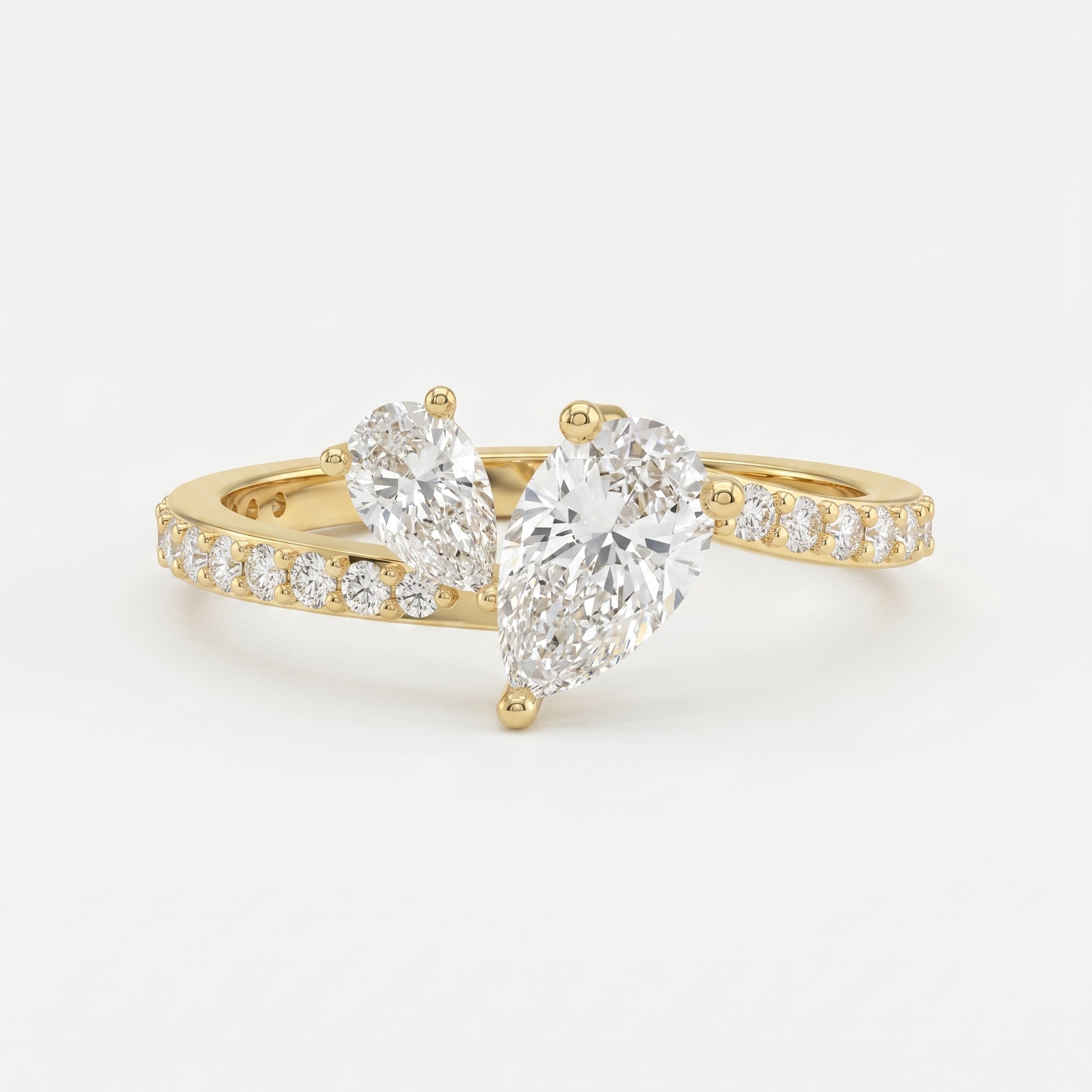 Two-Stone Pear Shaped Diamond Bypass Side Stone Engagement Ring