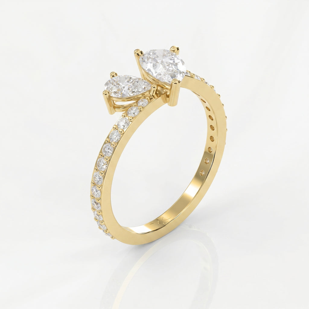 Two-Stone Pear Shaped Diamond Bypass Side Stone Engagement Ring