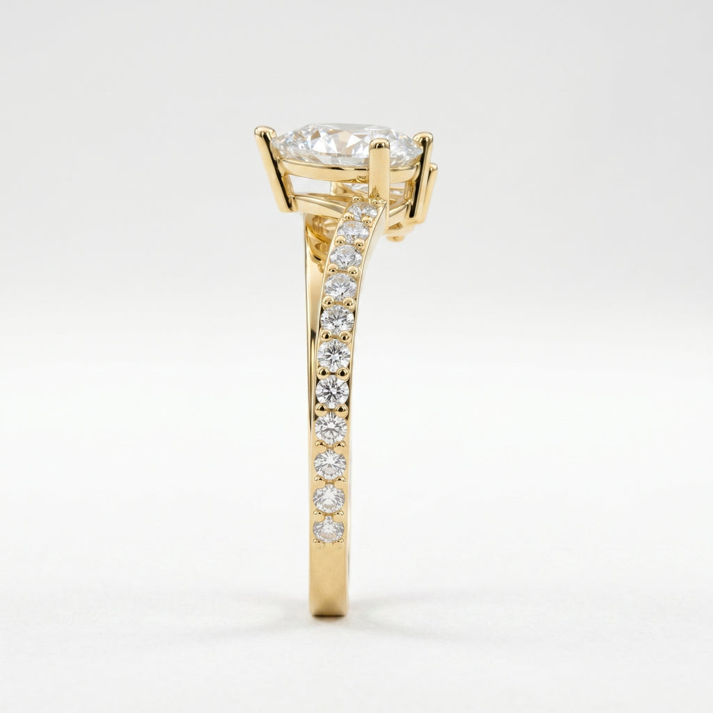 Two-Stone Pear Shaped Diamond Bypass Side Stone Engagement Ring