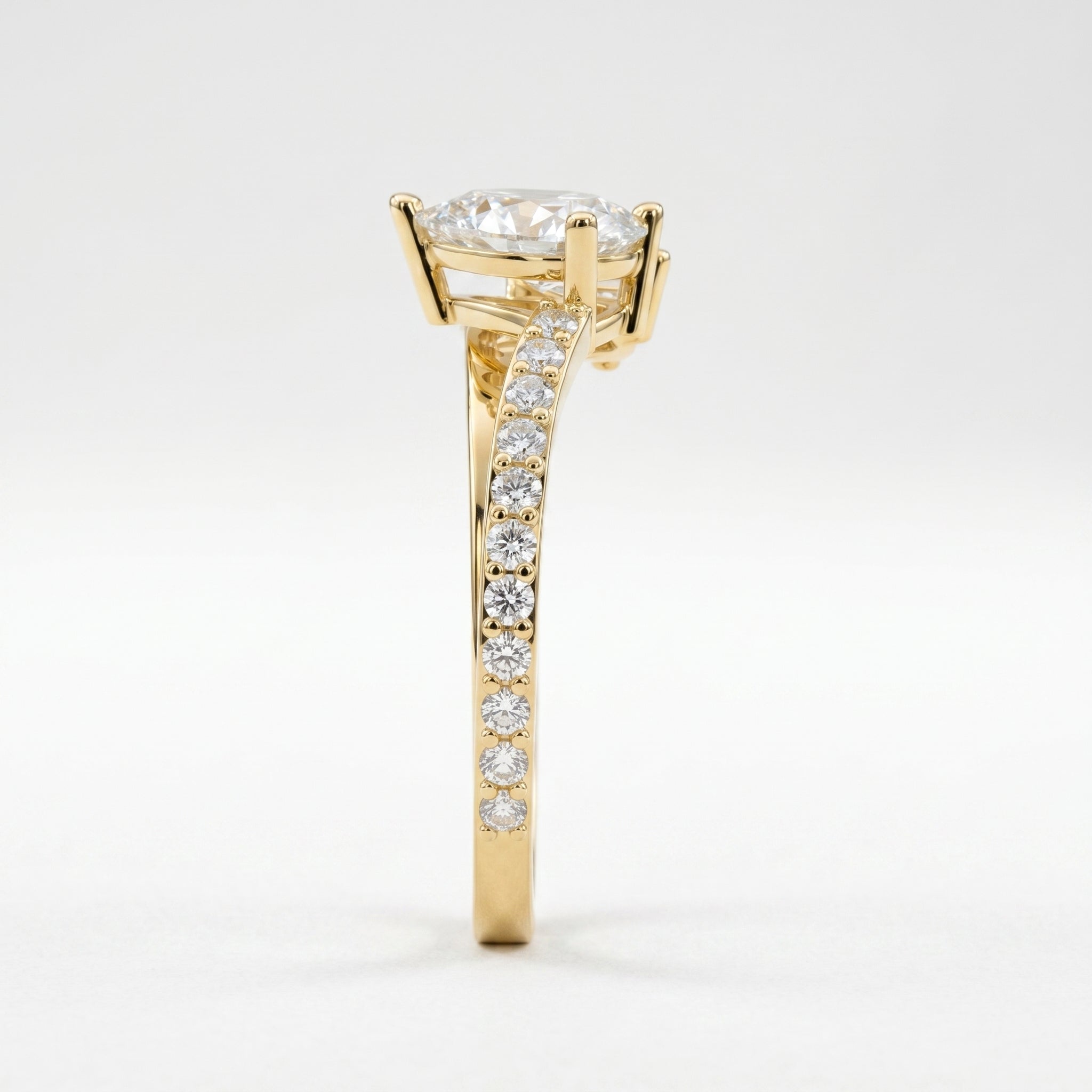 Two-Stone Pear Shaped Diamond Bypass Side Stone Engagement Ring