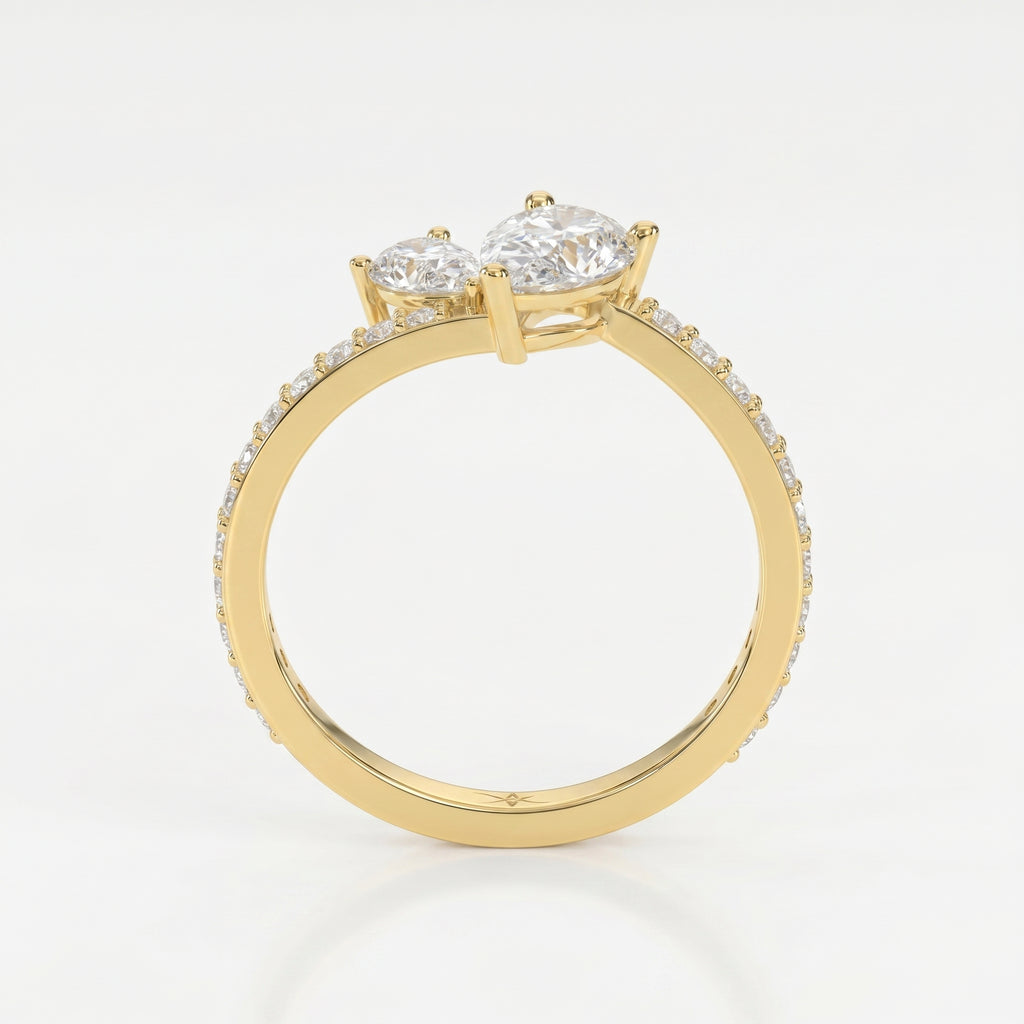 Two-Stone Pear Shaped Diamond Bypass Side Stone Engagement Ring