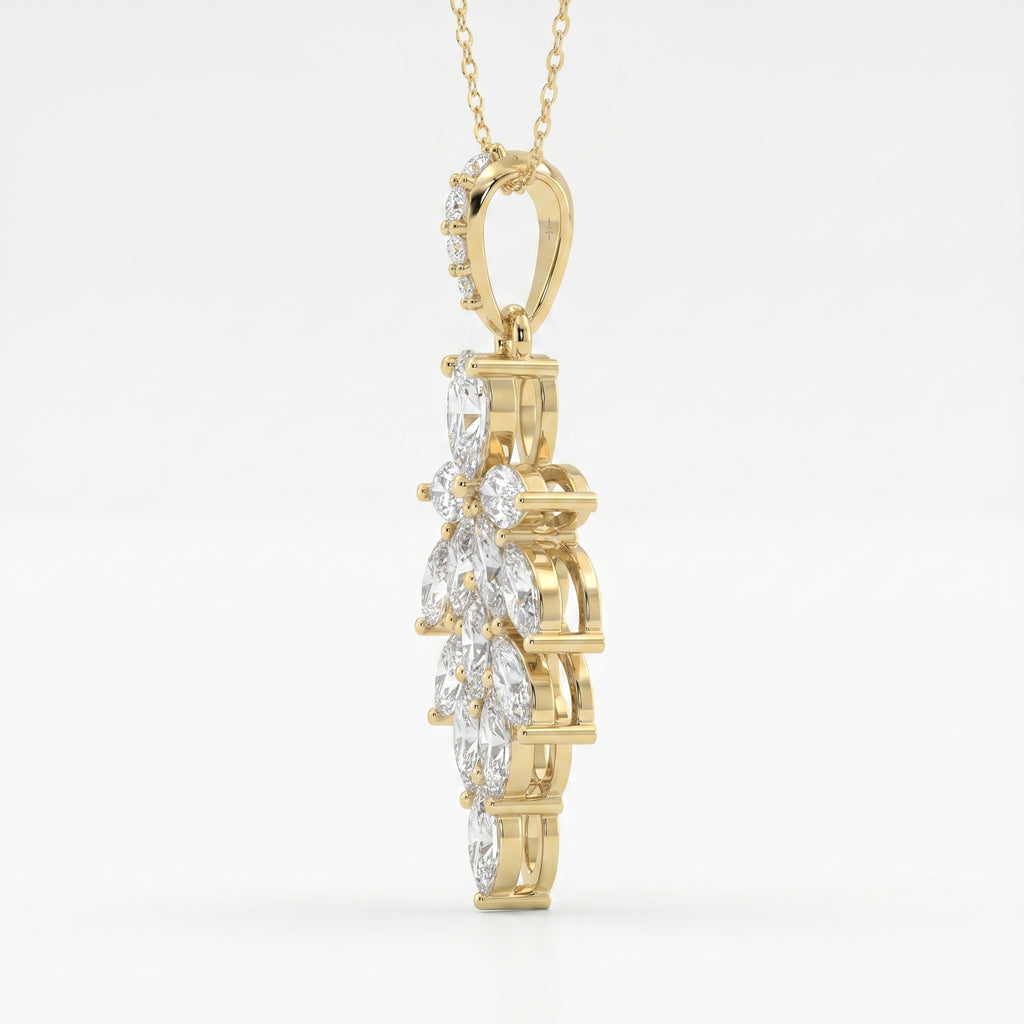 Marquise & Pear Cut Diamond Floral Pendant Necklace