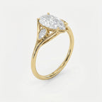 Custom 4‑Prong Diamond Ring with Bezel‑Set Pear Side Stones