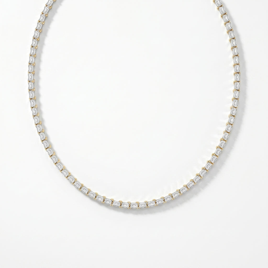 Elevate Elegance Emerald Cut Diamond Tennis Necklace