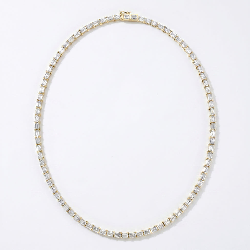 Elevate Elegance Emerald Cut Diamond Tennis Necklace