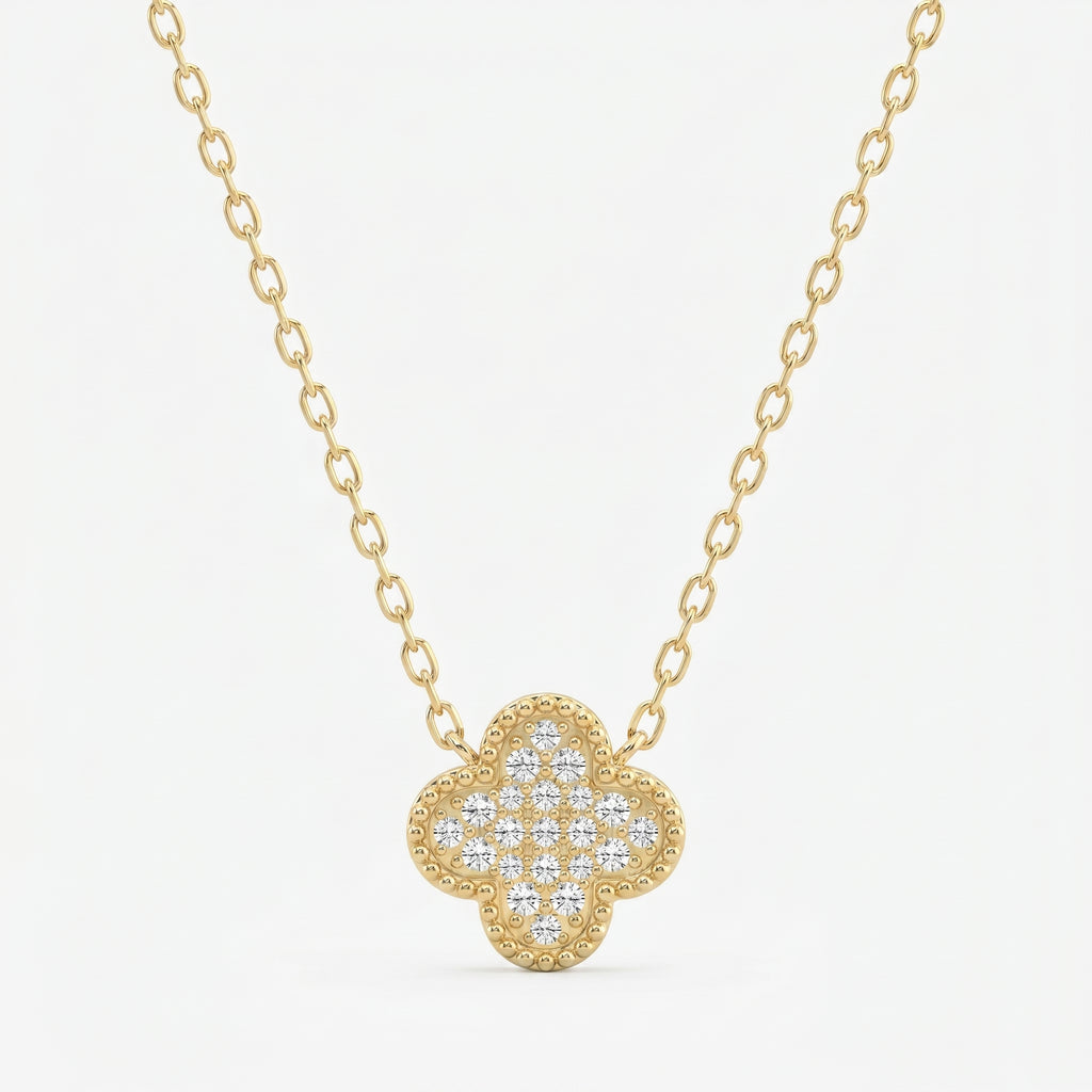 Clover Diamond Heritage Necklace – Pavé Quatrefoil Charm Jewelry