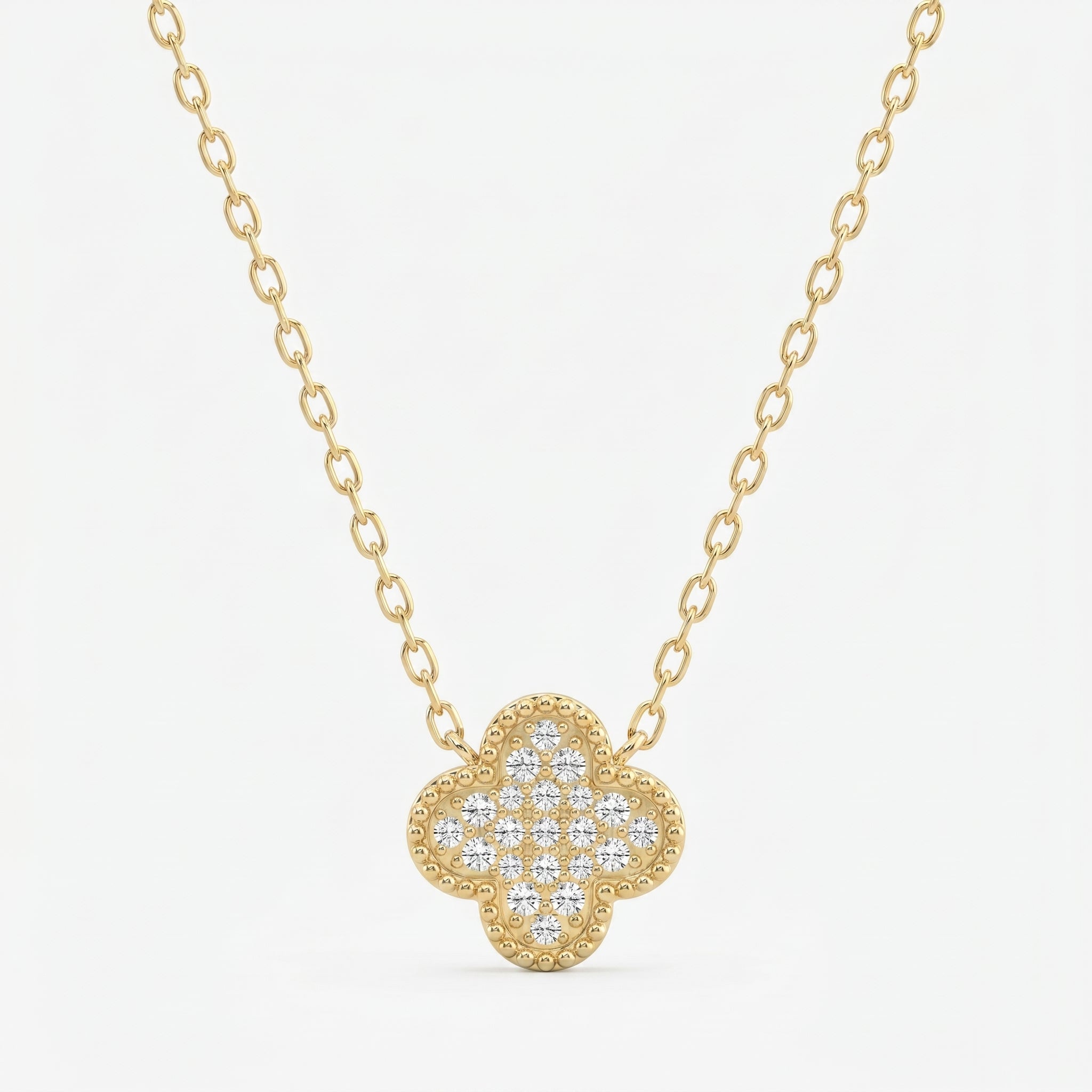 Clover Diamond Heritage Necklace – Pavé Quatrefoil Charm Jewelry