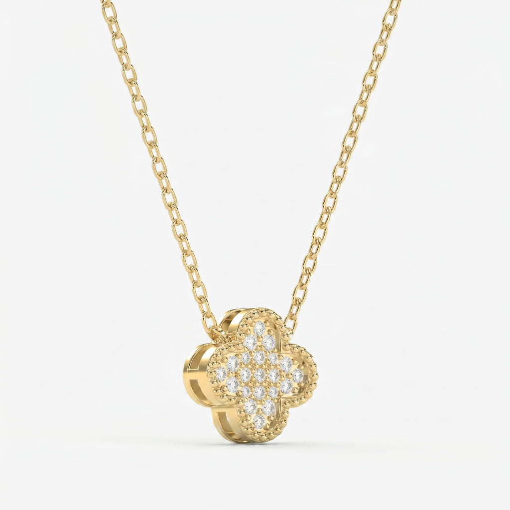 Clover Diamond Heritage Necklace – Pavé Quatrefoil Charm Jewelry