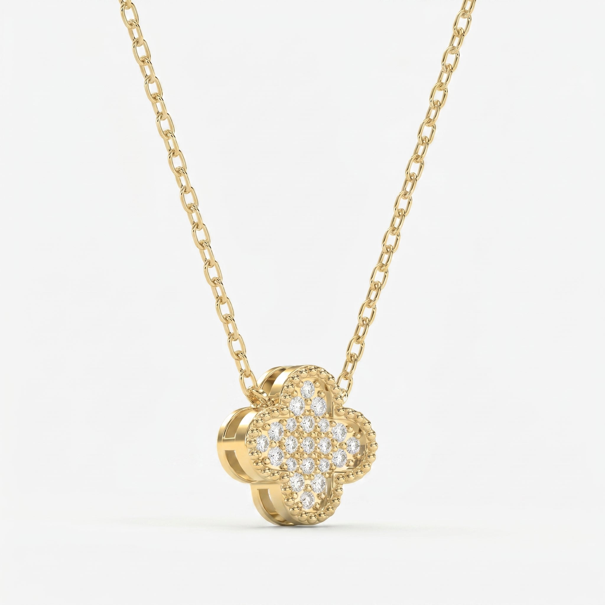 Clover Diamond Heritage Necklace – Pavé Quatrefoil Charm Jewelry