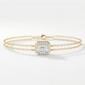 Diamond Bracelet Chain with Emerald Cut Halo Center – Double Chain Elegant Design