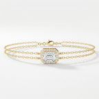 Diamond Bracelet Chain with Emerald Cut Halo Center – Double Chain Elegant Design