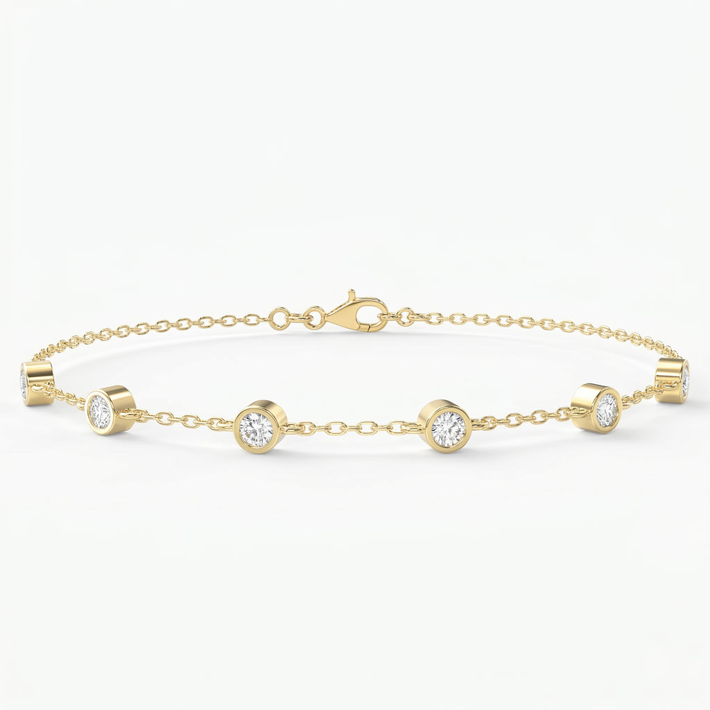 Diamond Station Bracelet – Bezel Set Round Diamonds Minimalist Chain Design
