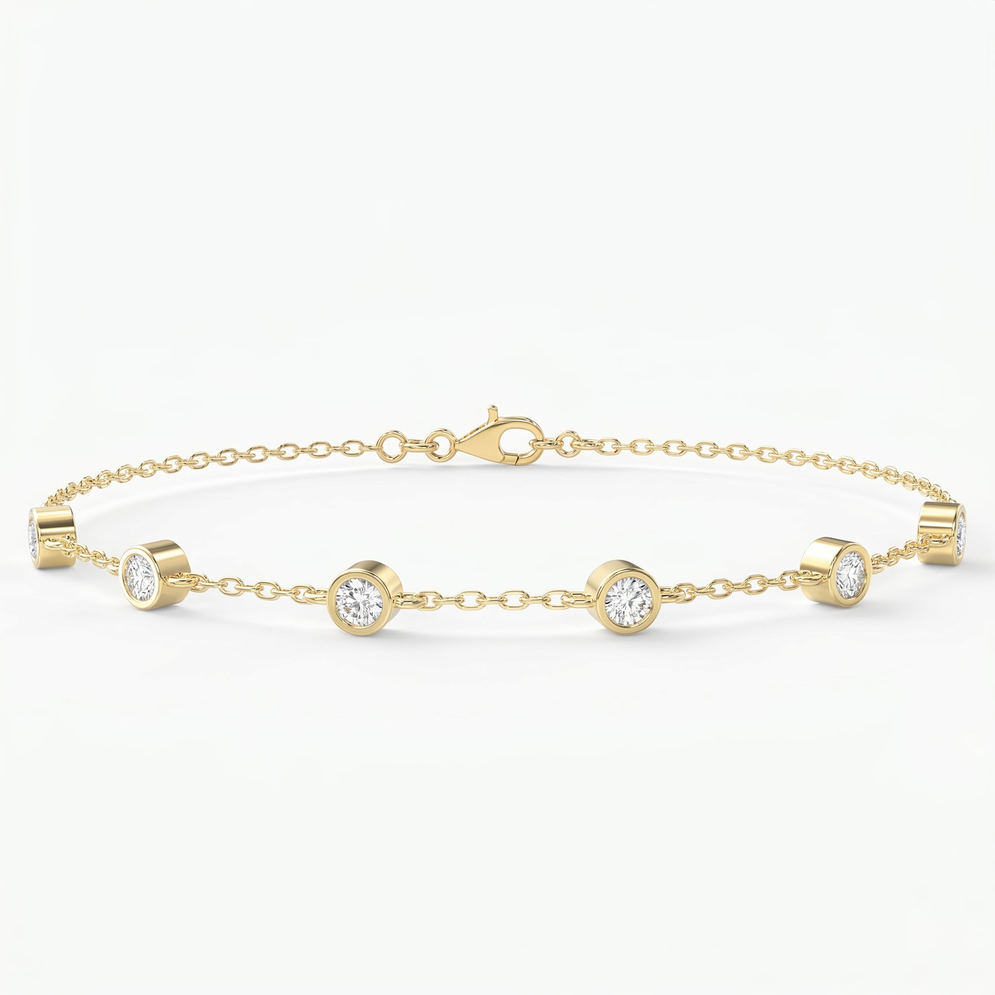 Diamond Station Bracelet – Bezel Set Round Diamonds Minimalist Chain Design