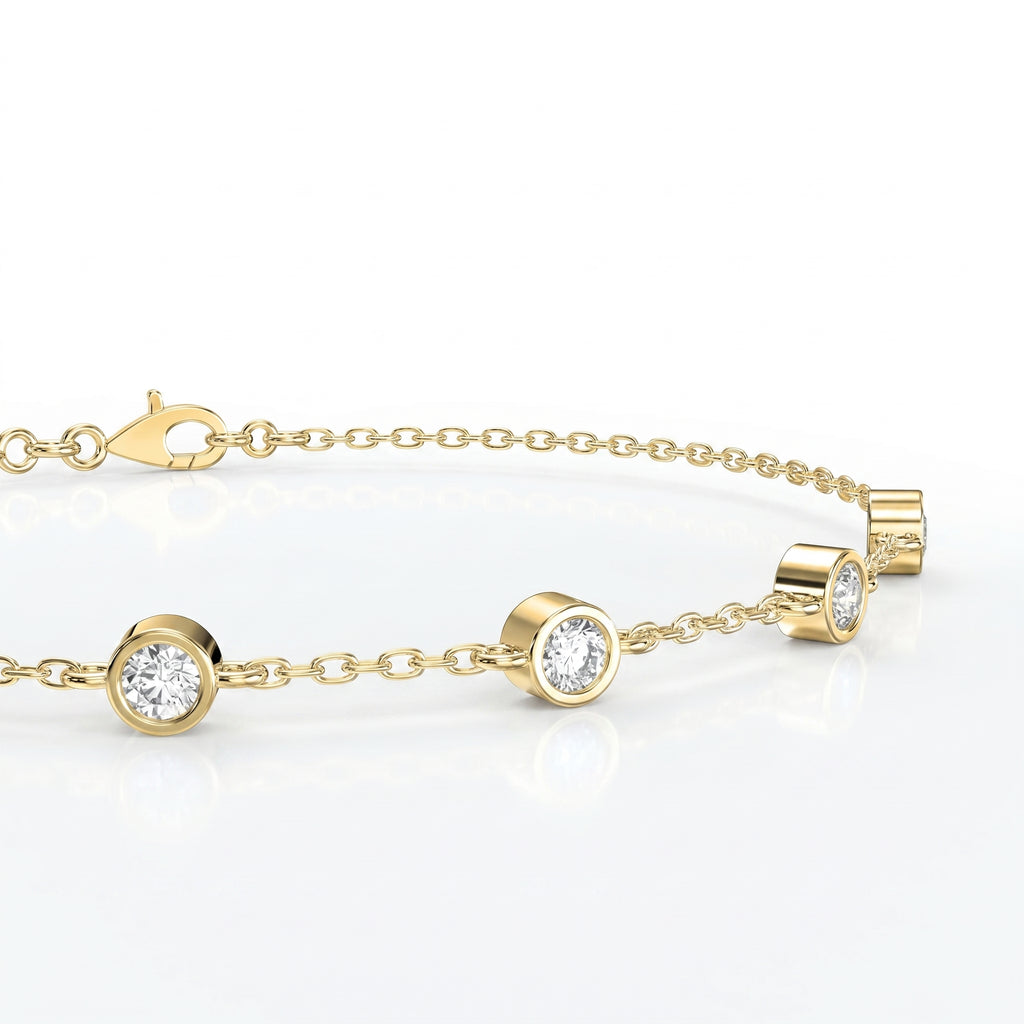 Diamond Station Bracelet – Bezel Set Round Diamonds Minimalist Chain Design