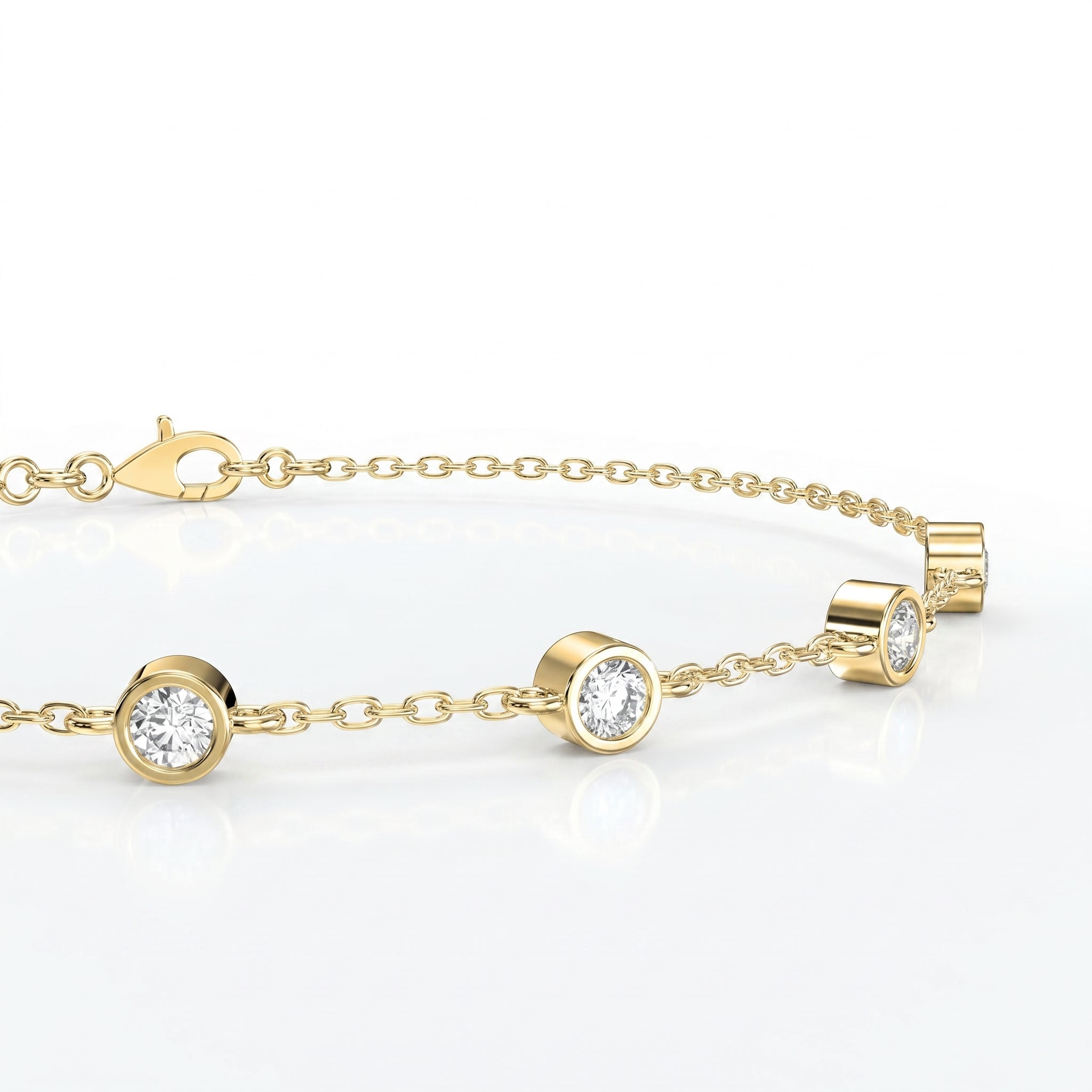 Diamond Station Bracelet – Bezel Set Round Diamonds Minimalist Chain Design
