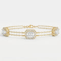Emerald Cut Diamond Halo Double Chain Statement Design Bracelet