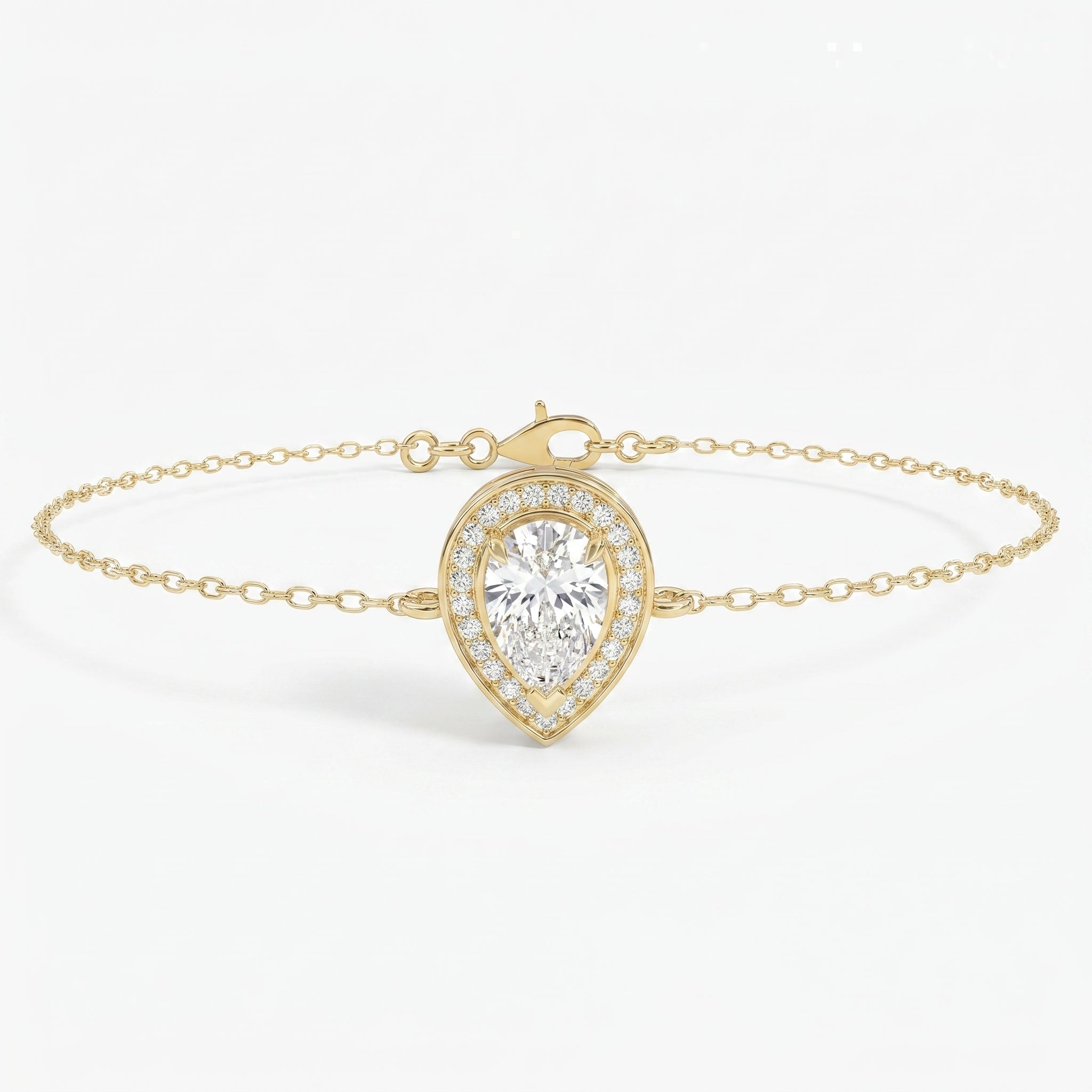 Pear Shape Diamond Halo Chain Bracelet