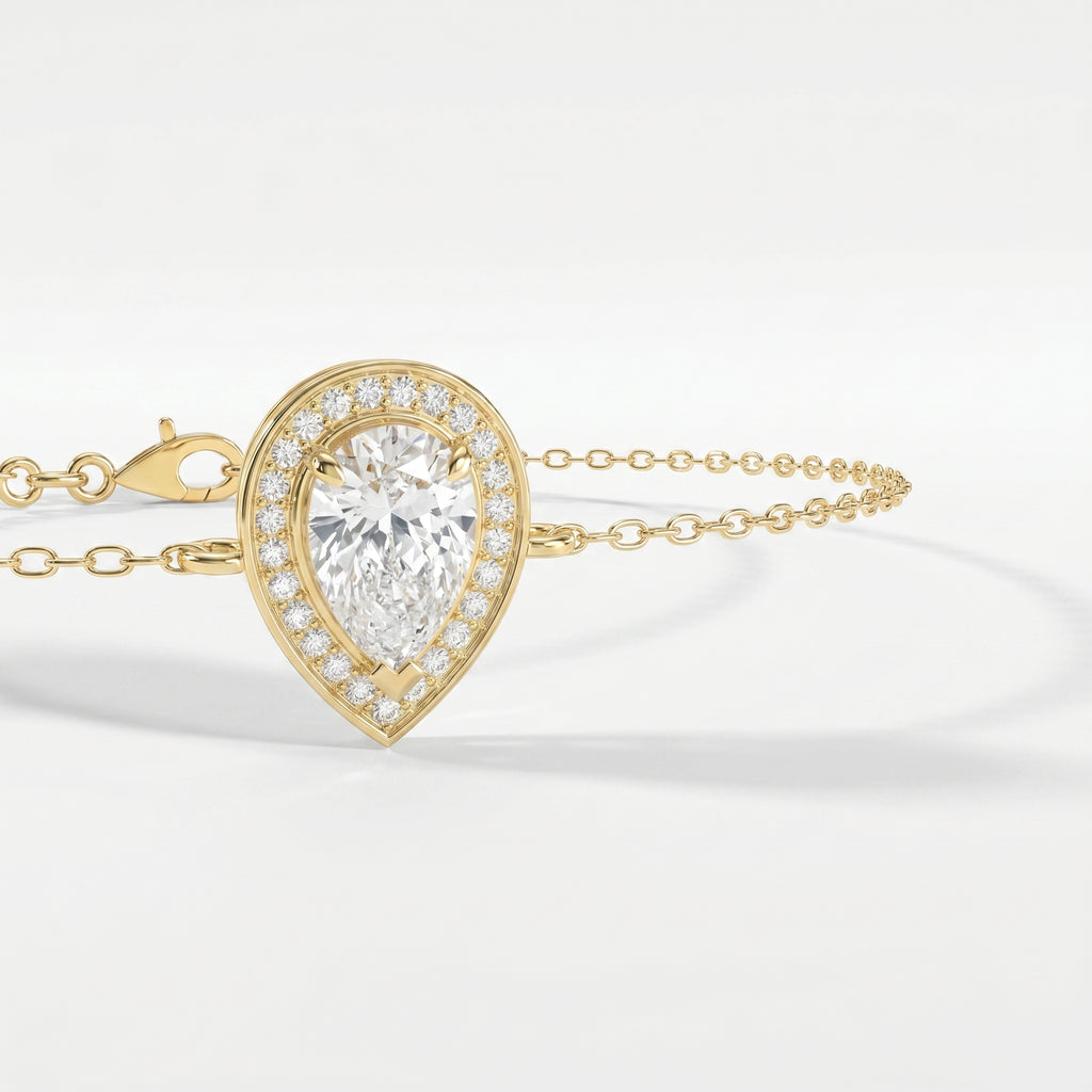 Pear Shape Diamond Halo Chain Bracelet