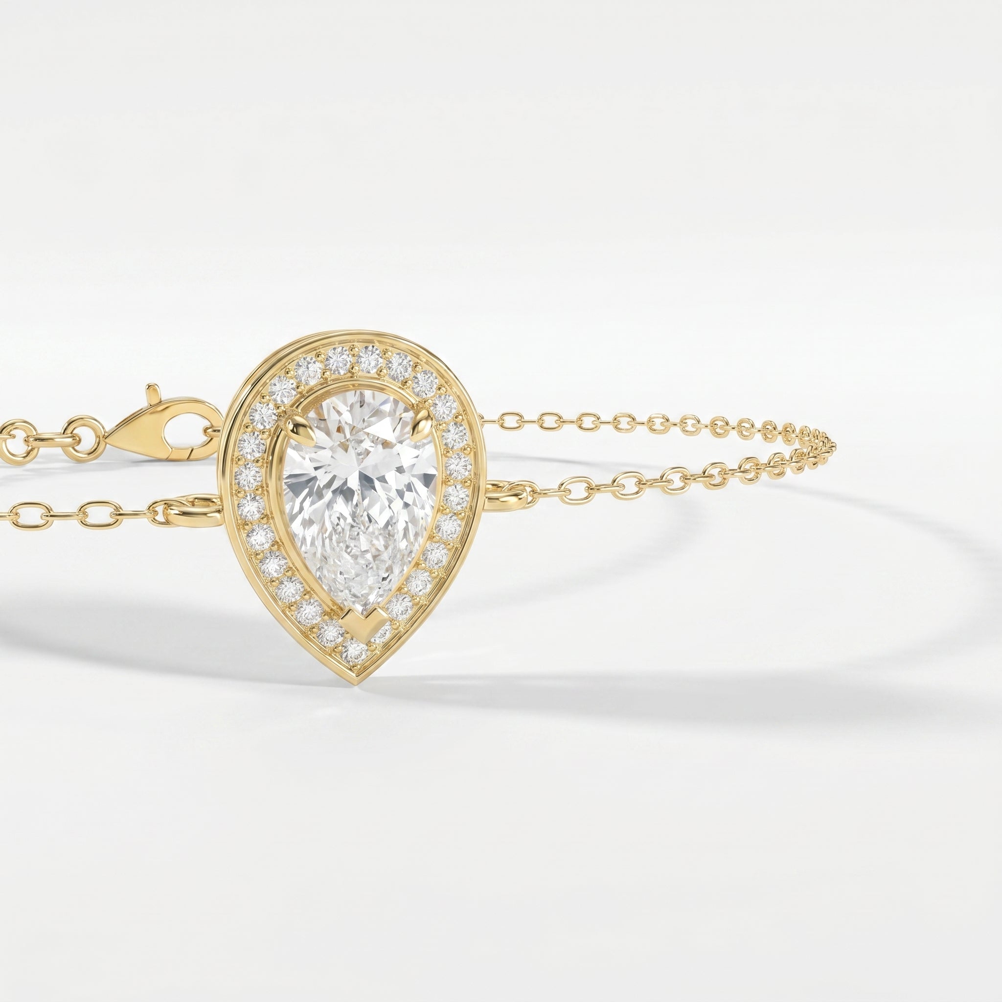 Pear Shape Diamond Halo Chain Bracelet