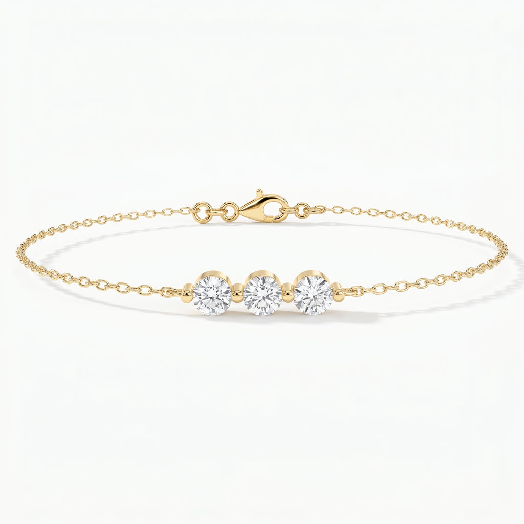 Round Diamond Timeless Trinity Bezel Set Chain Bracelet