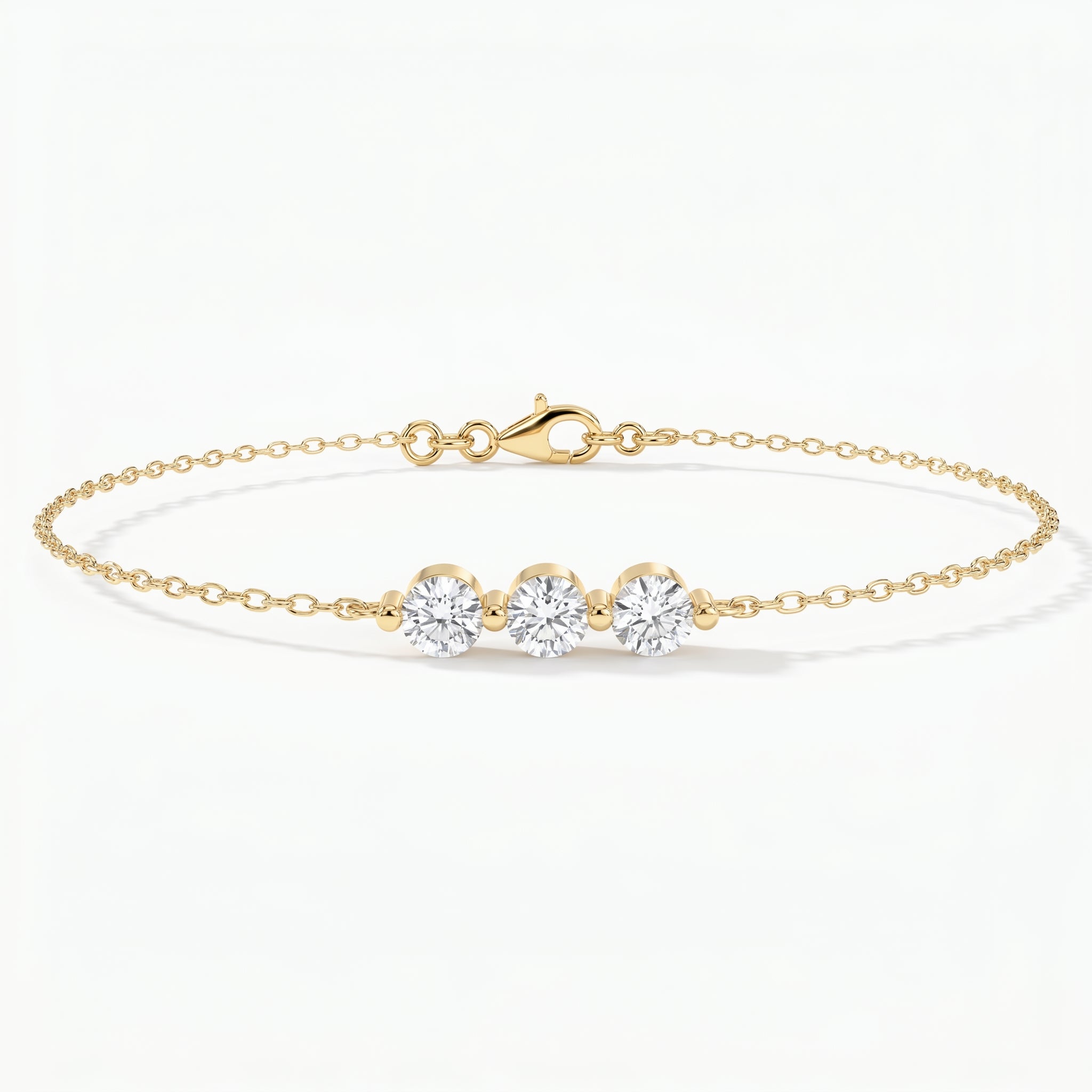 Round Diamond Timeless Trinity Bezel Set Chain Bracelet