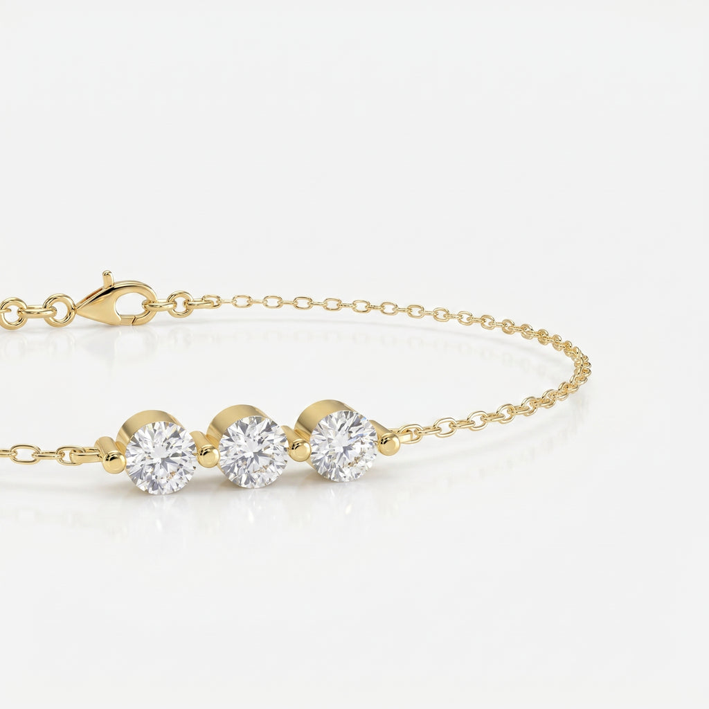 Round Diamond Timeless Trinity Bezel Set Chain Bracelet