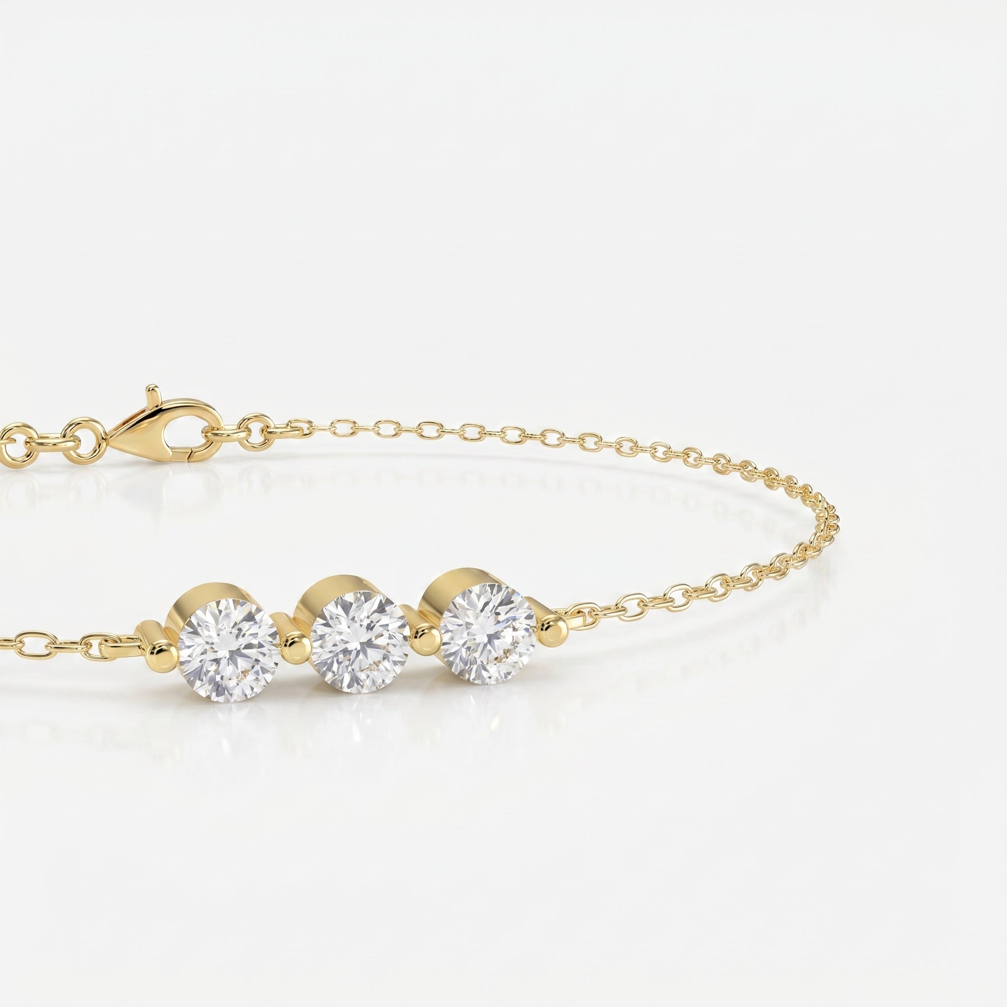 Round Diamond Timeless Trinity Bezel Set Chain Bracelet