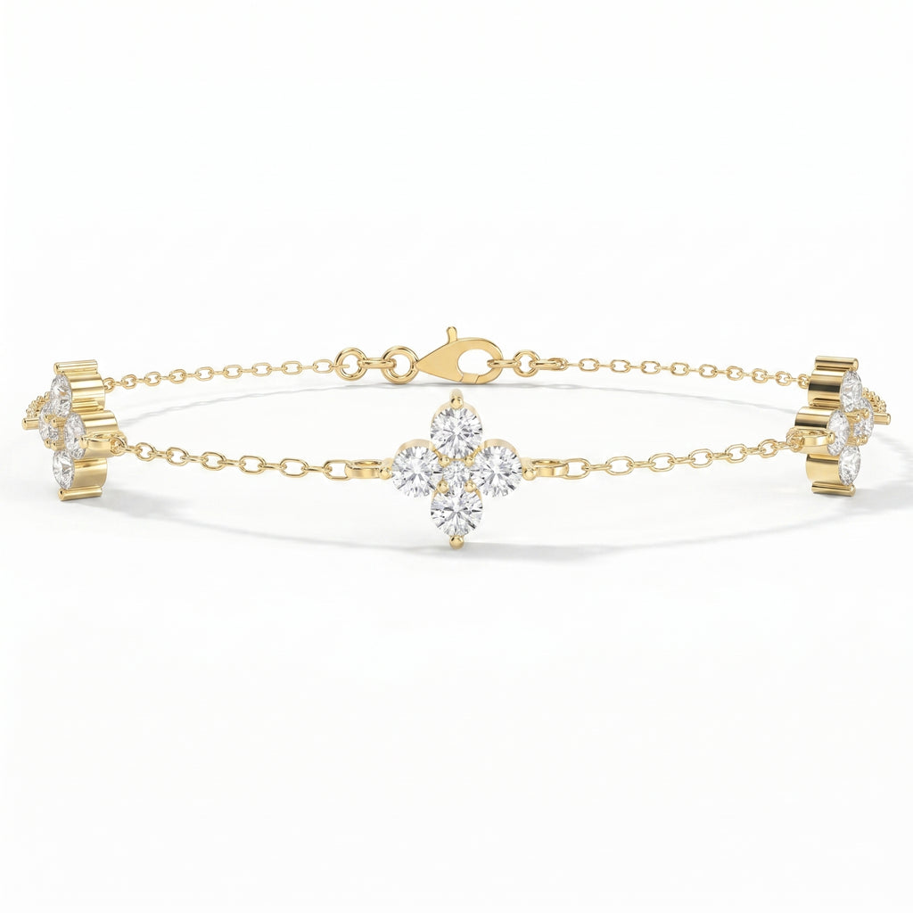 Round Diamond Verdant Bloom Clover Chain Bracelet