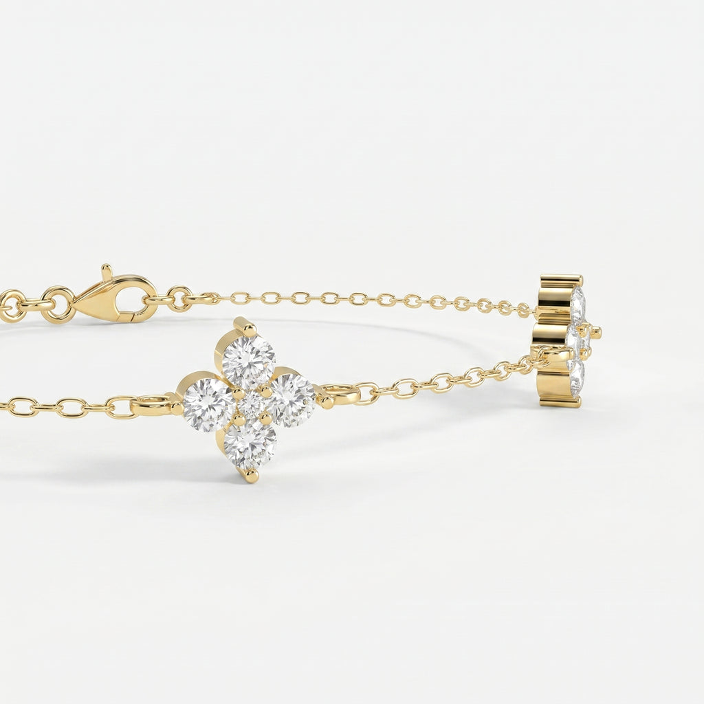 Round Diamond Verdant Bloom Clover Chain Bracelet