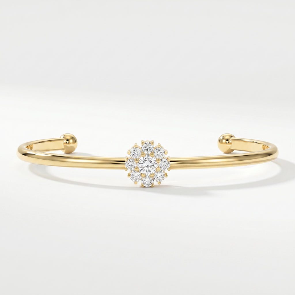 Floral Diamond Cluster Open Cuff Bracelet